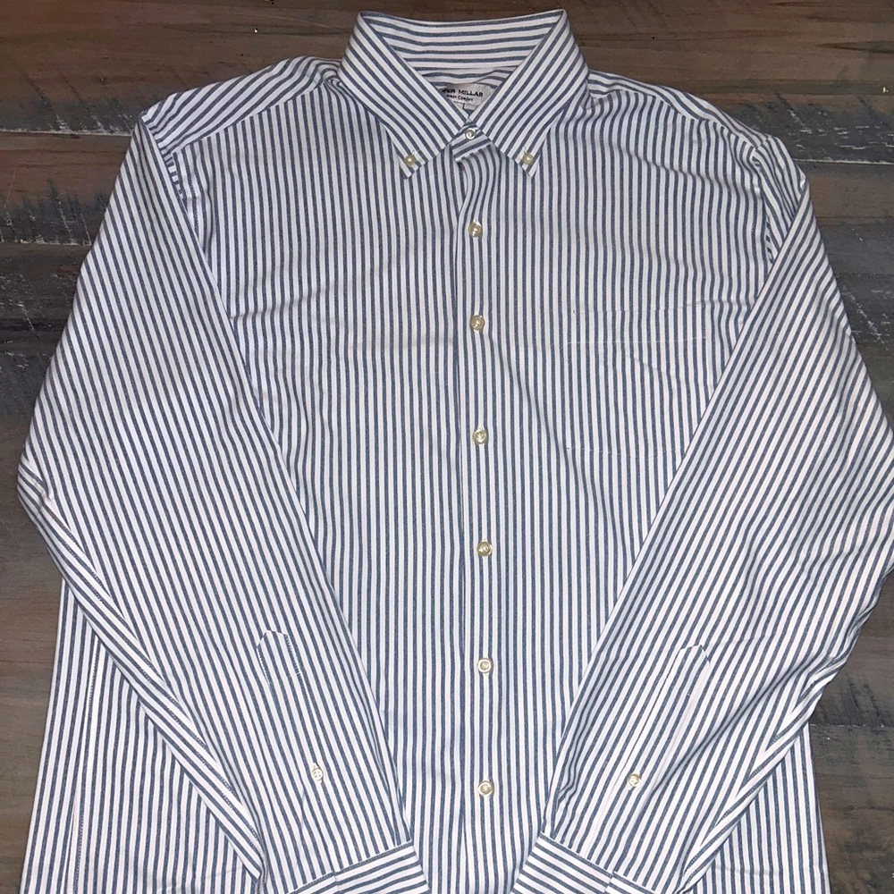 Peter Millar Shirt Mens Large Blue Striped Pocket  Summer Comfort Button Down